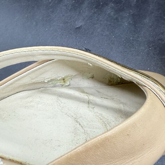 ALDO Pointed Toe Beige Pump Heel Womens Size 6.5 Gold Trim - Picture 8 of 10